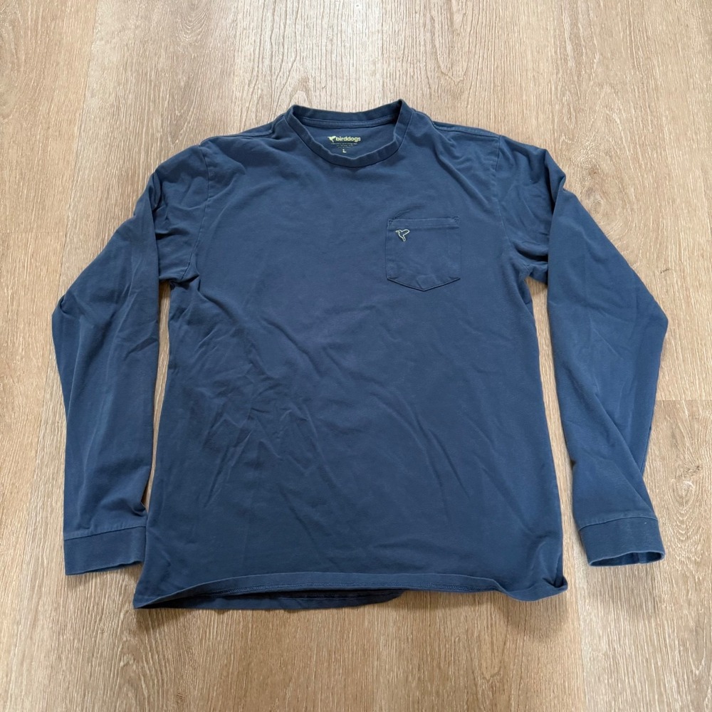 Birddogs T Shirt Mens L L/S Blue Cotton Poly Stretch Activewear Pocket Crew‎